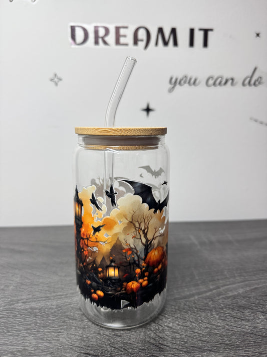 Halloween Farm 16oz Glass Can