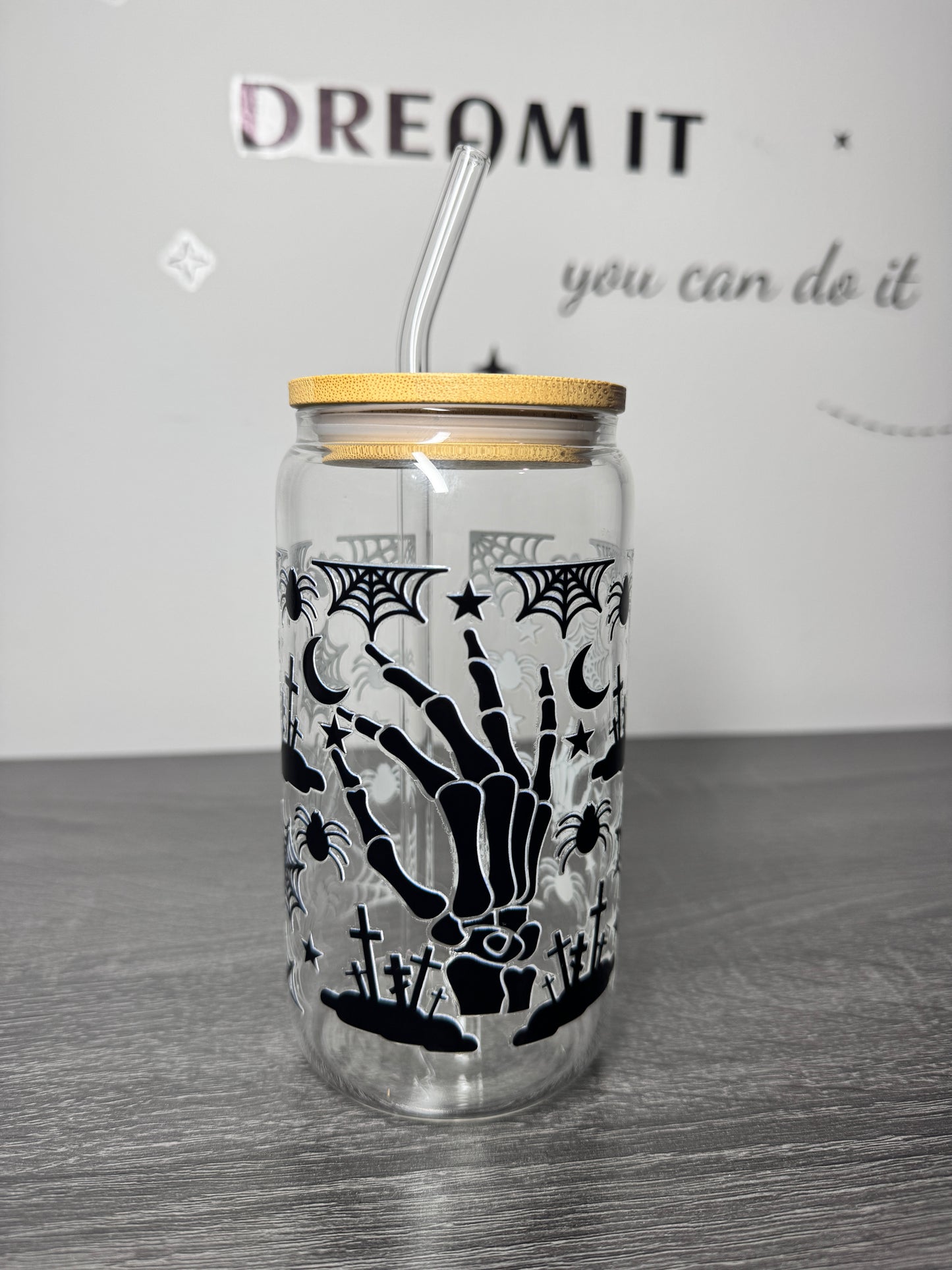 Halloween Cemetery 16oz Glass Can