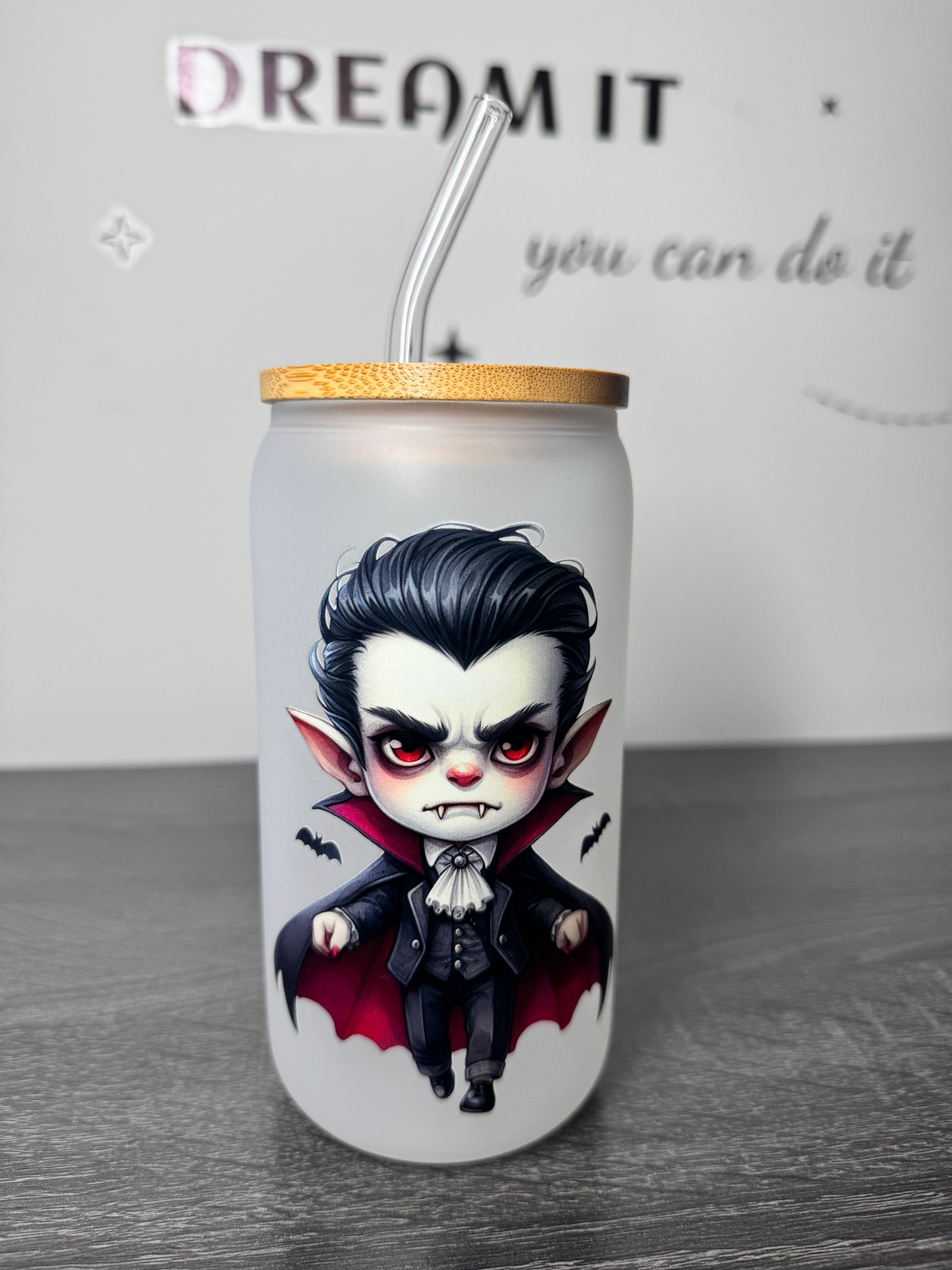 Vampire Boy 16oz Glass Can