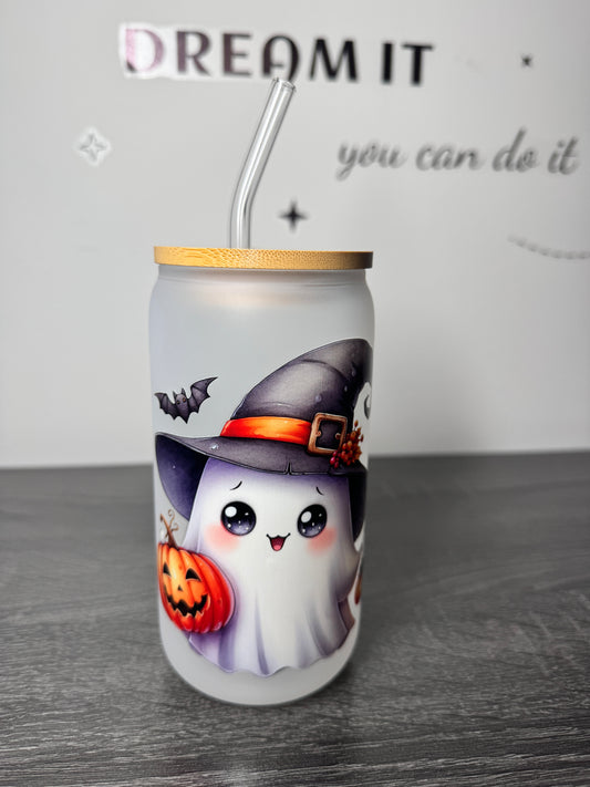 Cute Ghost 16oz Glass Can